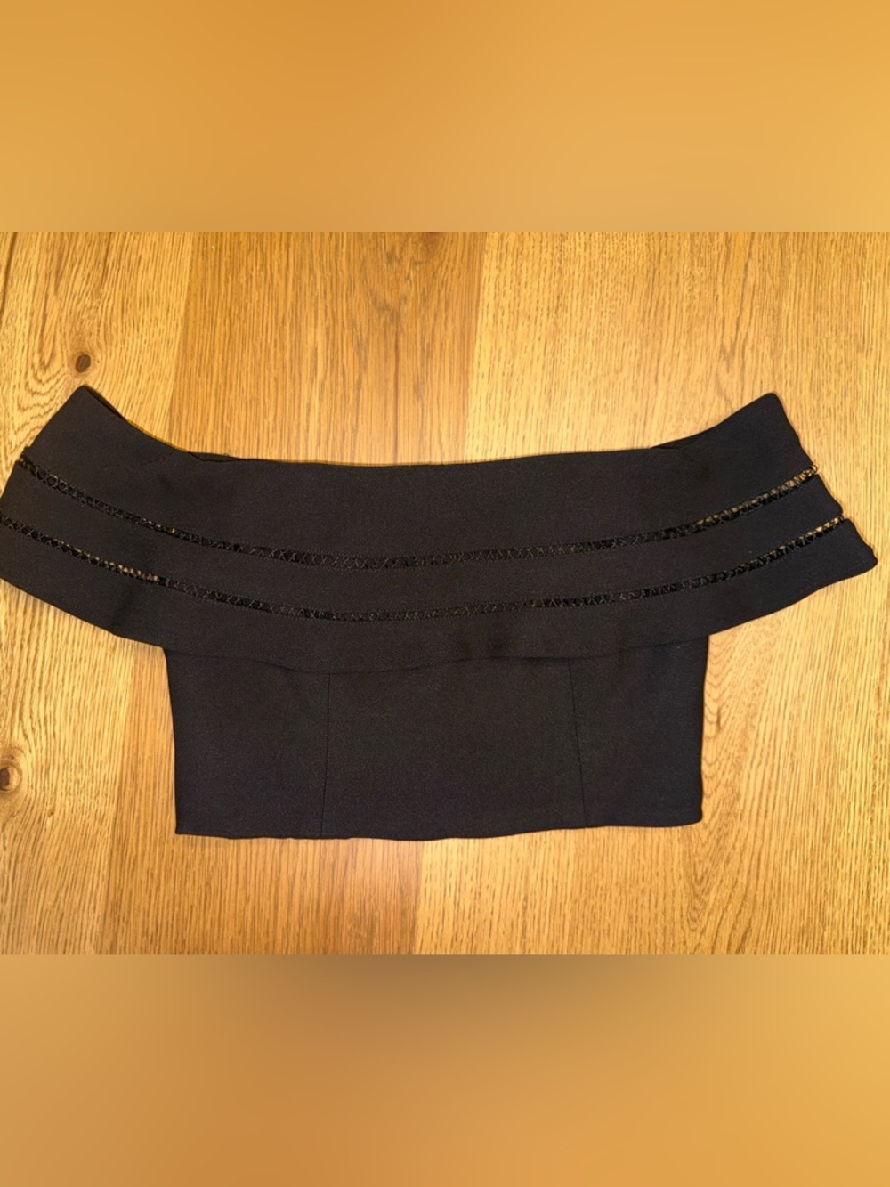 Finders Keepers | Black Off the Shoulder Crop Top with Trim | Size Small